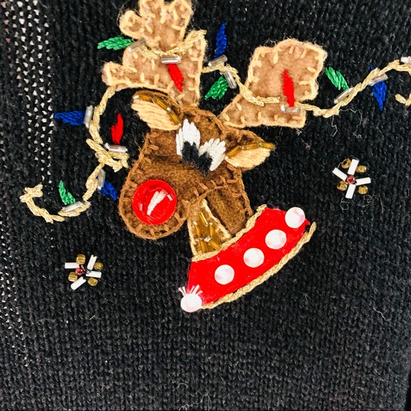 Tiara Christmas Holiday Cardigan Sweater Zips Up 2003 Reindeer Size XL Petite - Picture 11 of 12